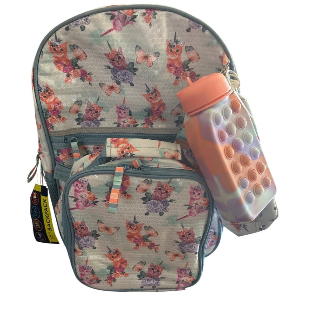 Wonder Nation Girls 17" Sequin Caticorn Dreams Backpack & Lunch Bag Set